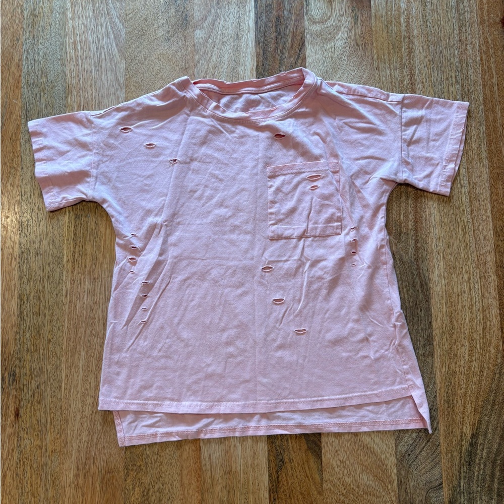 Distressed Pink Tee with Pocket Size S